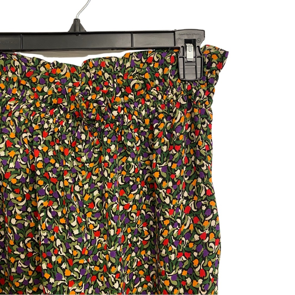 Vintage stretchy waist flower print wide length pants
